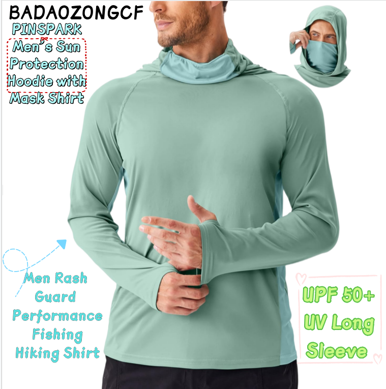 Fishing Mask Sun Protection - เสื้อฮู้ดกันแดดสำหรับผู้ชาย PINSPARK พร้อมหน้ากากป้องกัน UV UPF 50+
